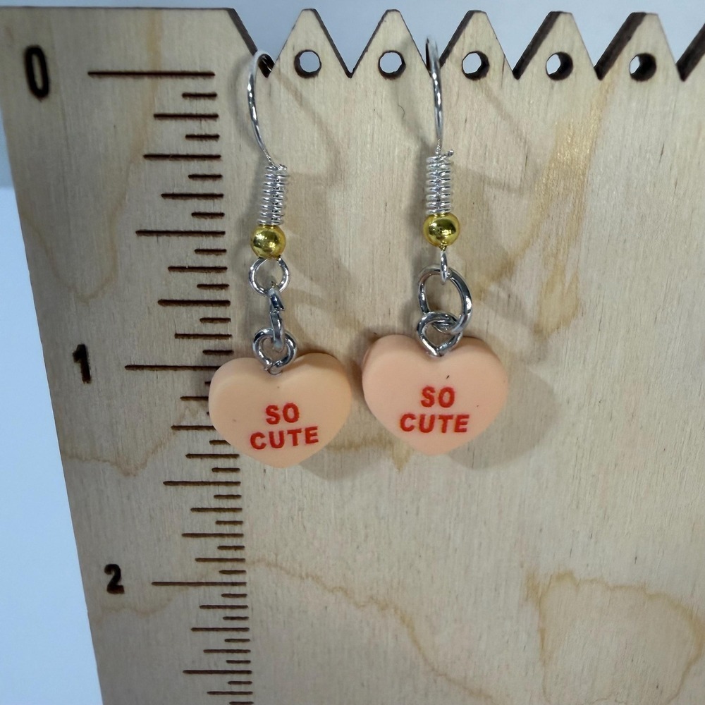 Hand Assembled Peach Conversation  Heart Dangle‎ Earrings